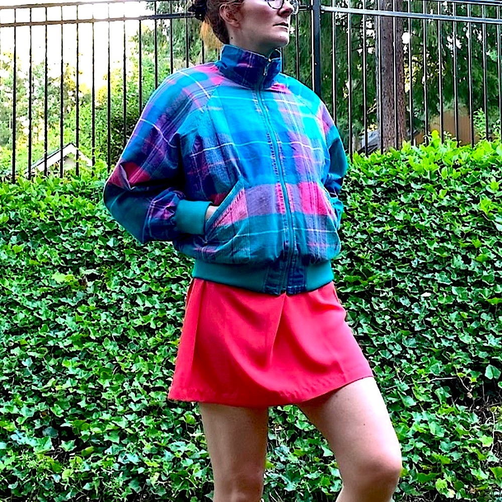 VTG 80’s Head Sportswear Reversible teal PLAID Bomber Jacket Sz M zip-up coat - Picture 2 of 14